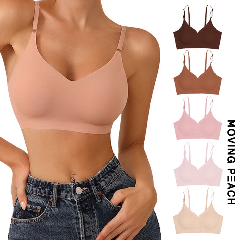 MOVING PEACH Women  Home Bra  Seamless Bra with Removable pads Super light weight Adjustable Spaghetti straps