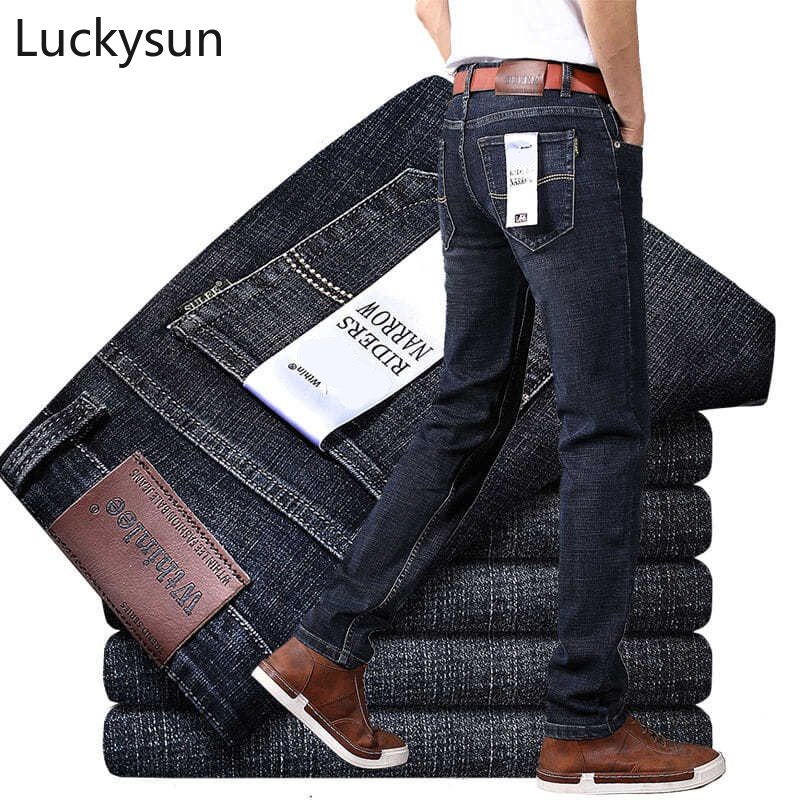 [28-40] Stretch Jeans Men's Straight Elastic Comfortable Black Blue ...