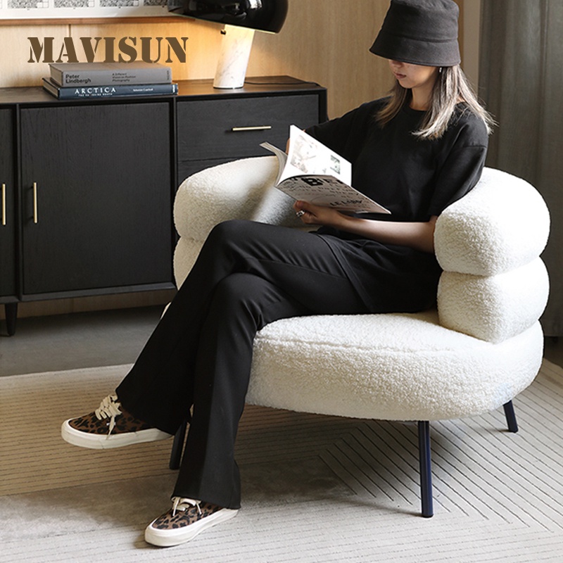 White Lamb Wool Sofas Chair Longue Medieval Italian Style Relaxing Lounge Single Sofa Chair