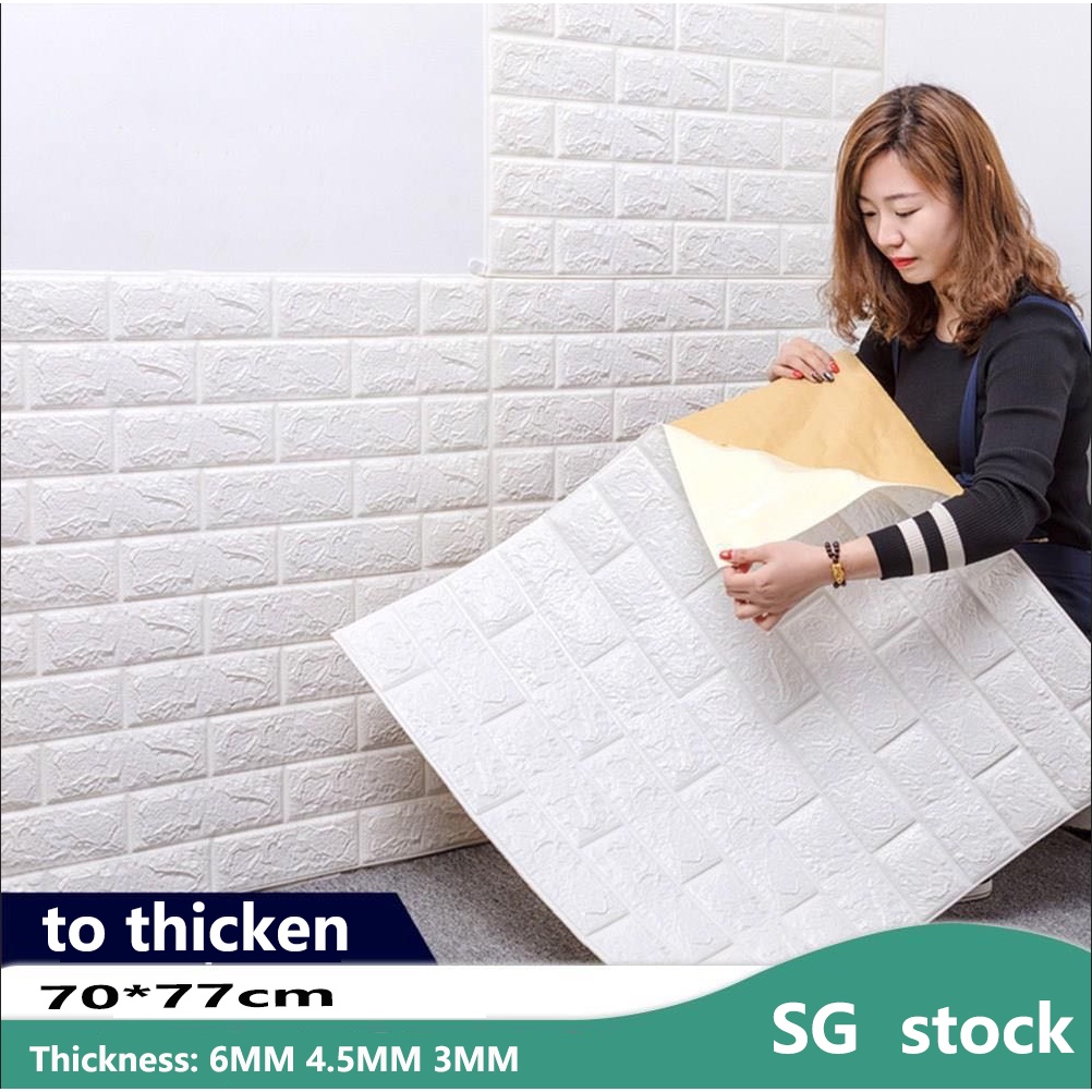 【Sg Stock】Thickened 3D Wallpaper Bedroom Decoration Foam Waterproof Moistureproof Wall Sticker