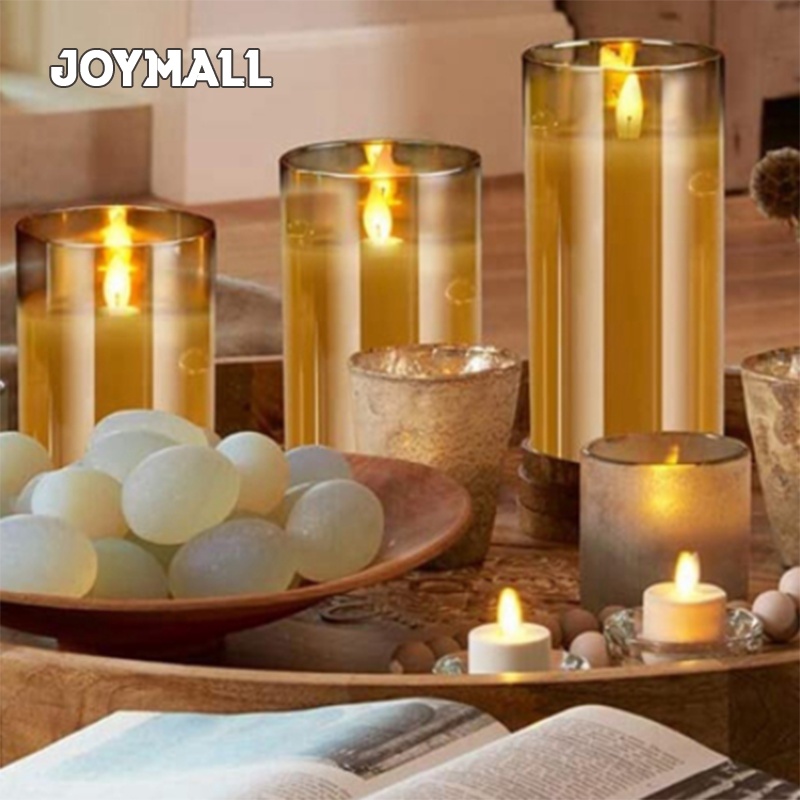 SG 3pcs LED Flameless Candles lights Amber GlassFlickering with Remote Battery Operated For Wedding,Festival Decorations