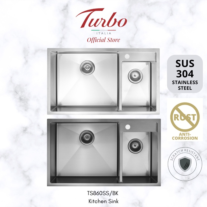 Turbo Italia TS860SS/BK SUS304 Stainless Steel Kitchen Sink | Shopee ...