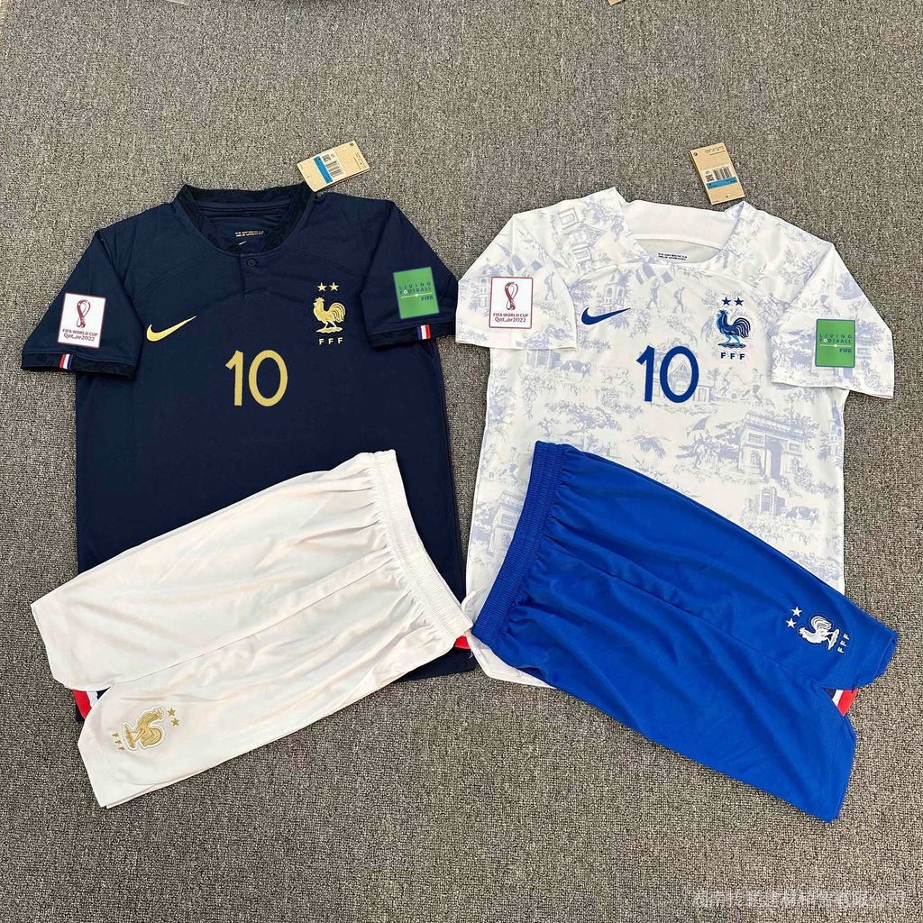 22-23 Qatar World Cup France Home #10 Mbappe Jersey Suit Adult Boys  Short-sleeved Football Training Suit