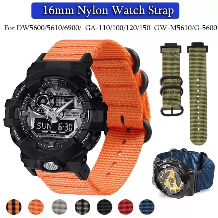 Casio GShock 16Mm Gshock Ga110 Dw5600 Hybrid Nato Canvas Strap
