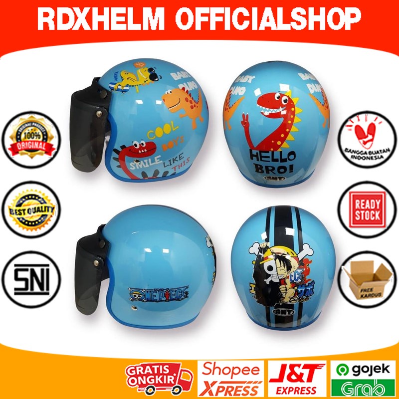 HELM BOGO ANAK/ HELM RETRO KIDS/ ANT MINI JUNIOR BLUE + KACA (MOTIF RANDOM)