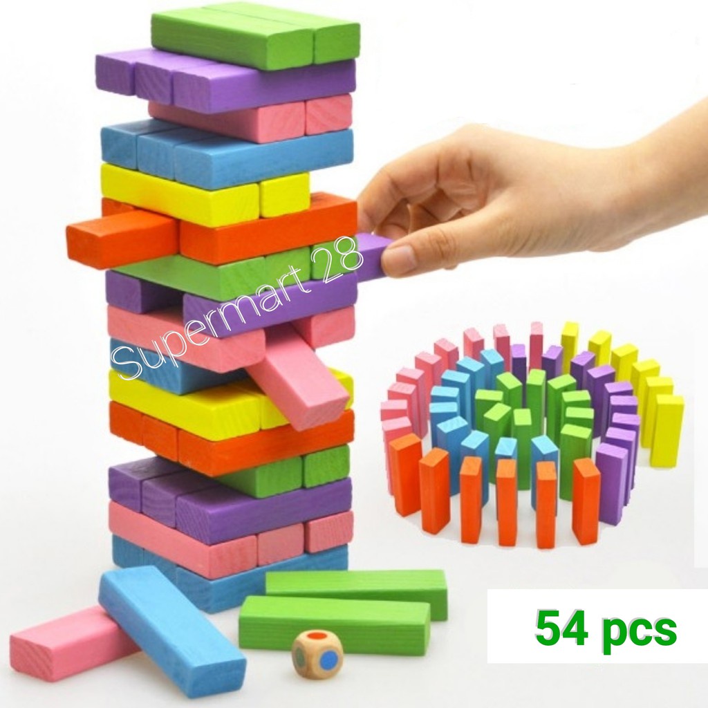 Colorful Wooden Stacking Blocks (54 Pcs) | Shopee Singapore