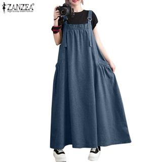 ZANZEA Women Summer Plus Size Maxi Sundress Dungarees Pinafores Overalls  Dress