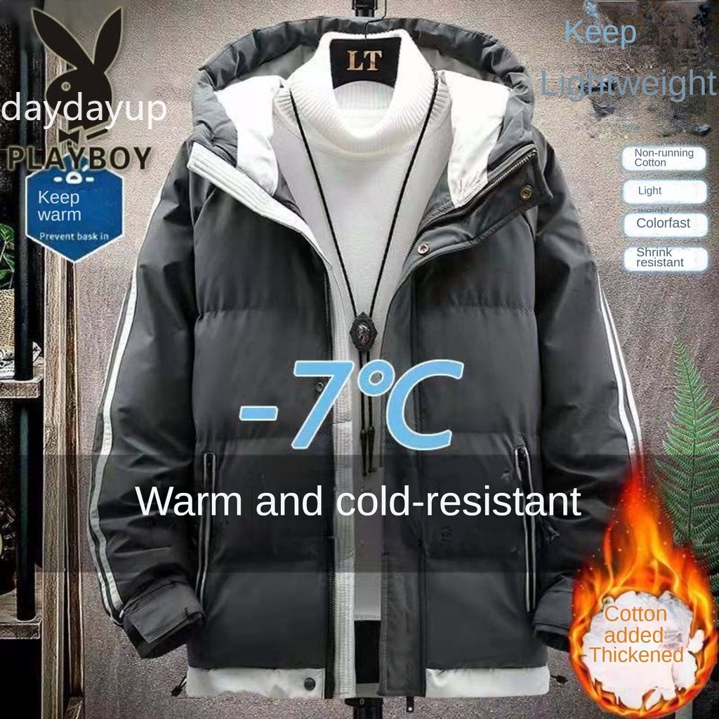 Winter Jacket Men Mid-length Thickened Warm Hooded Padded Jackets Solid  Color Casual Puffer Jacket Coats