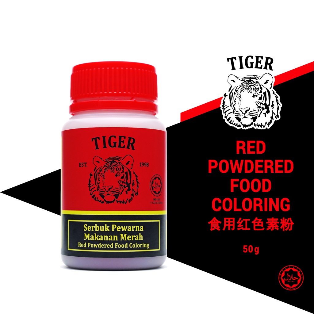 Tiger | Red Powdered Food Coloring (Bright Red) 50g | Serbuk Pewarna