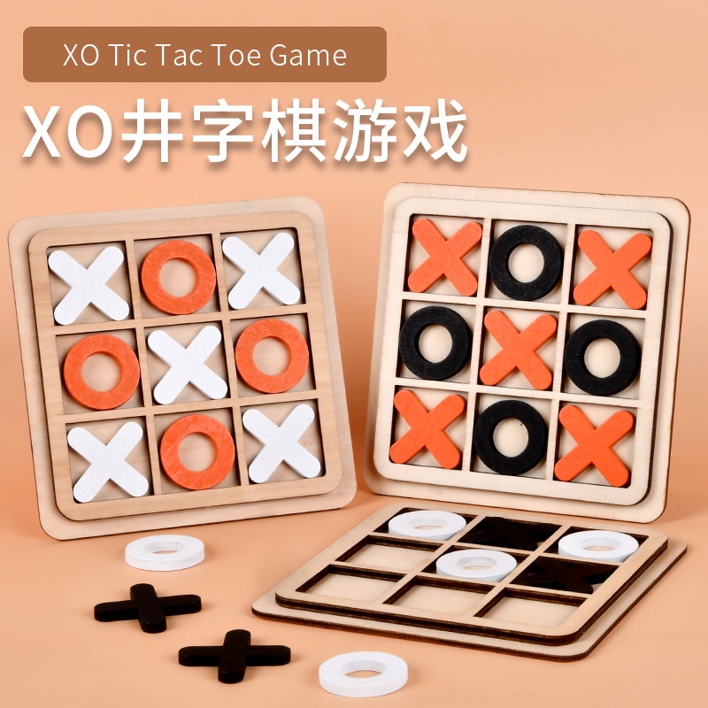 Wooden Tic-Tac-Toe Game Interactive Wooden Board Game Tabletop  X O Blocks Suitable for Party for Families Adults Kids