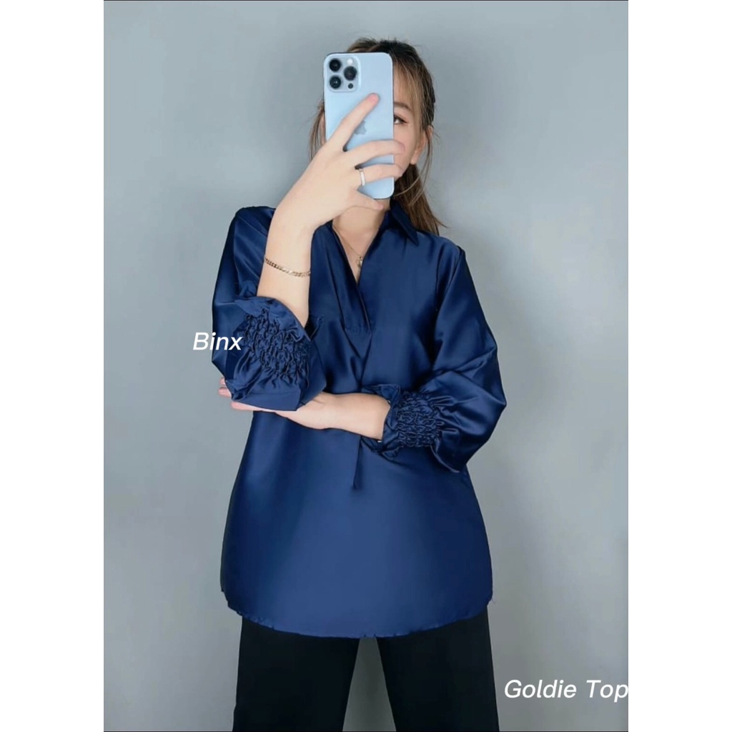 Binx Top Goldie Blouse Satin/Blouse Wanita Satin/Atasan Wanita Satin - Gambar 4