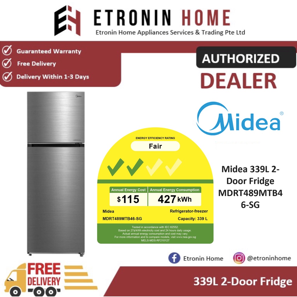 Midea 339L 2Door Fridge MDRT489MTB46SG Shopee Singapore