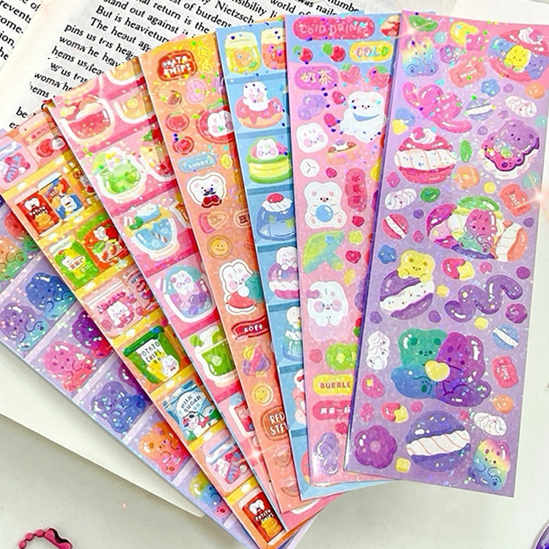 100 Sheets Various Pattern Cartoon Shiny Stickers Set Student Lovely ...