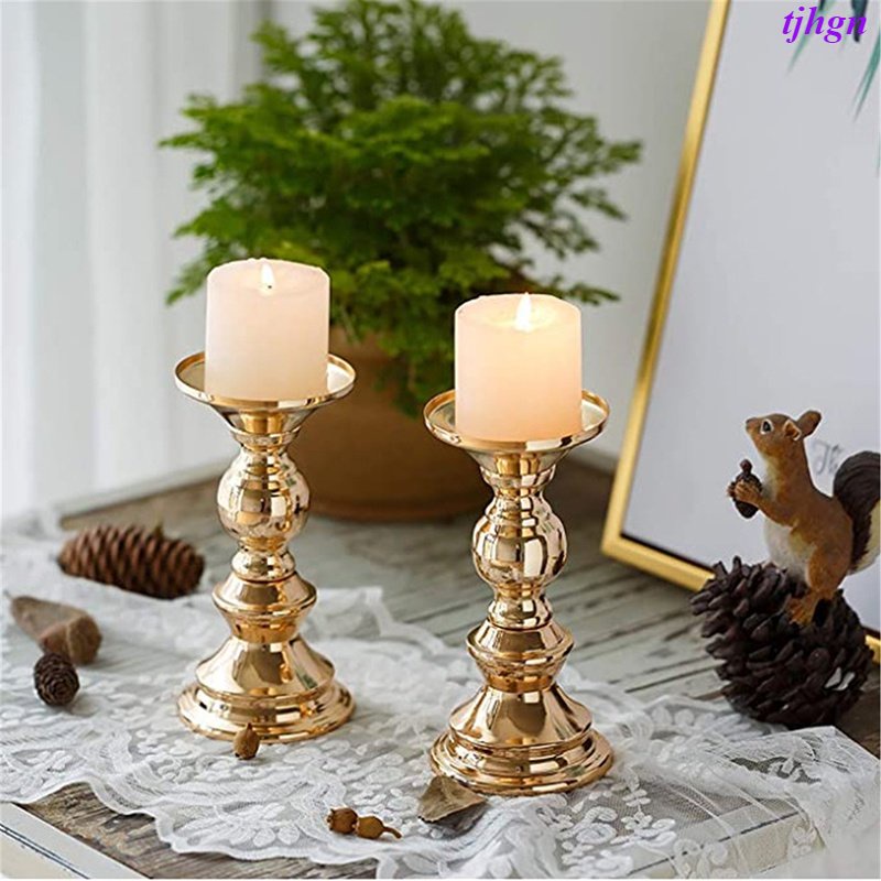 Gold Pillar Candle Holders Decor for Wedding Centerpieces Metal