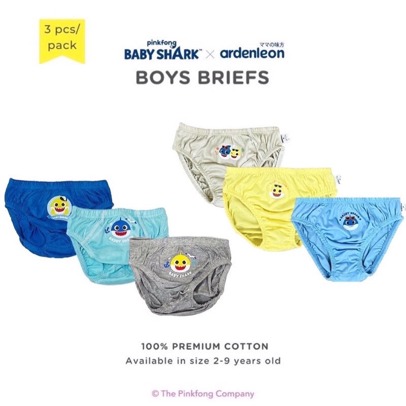Ardenleon x Pinkfong Baby Shark Toddler Antem 3 Pack Underwear/Brief