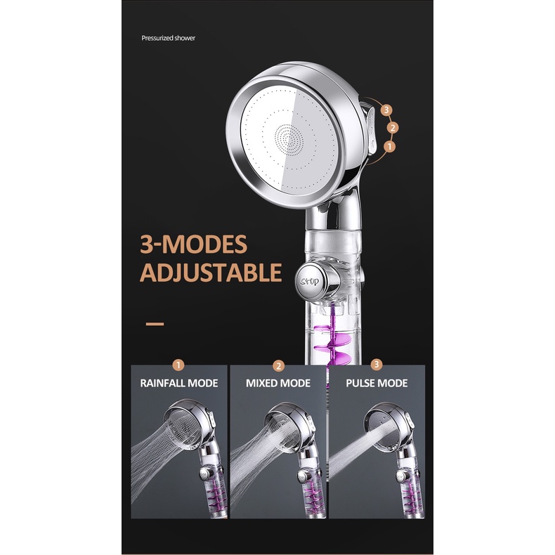 Turbocharged Shower Head 3 Mode High Pressure Adjustable Filtering ...
