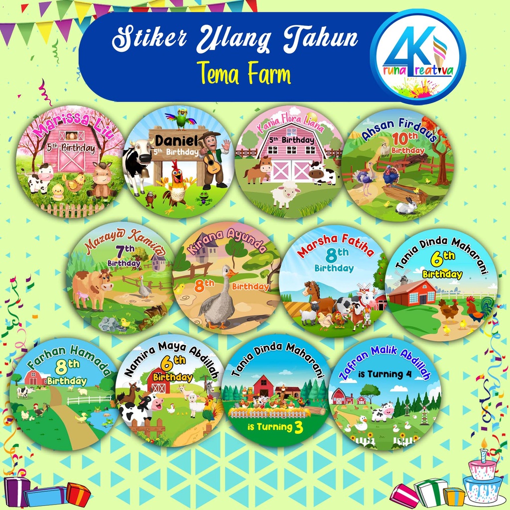Arunacreativa Farm Theme Birthday Stickers / Birthday Stickers | Shopee ...