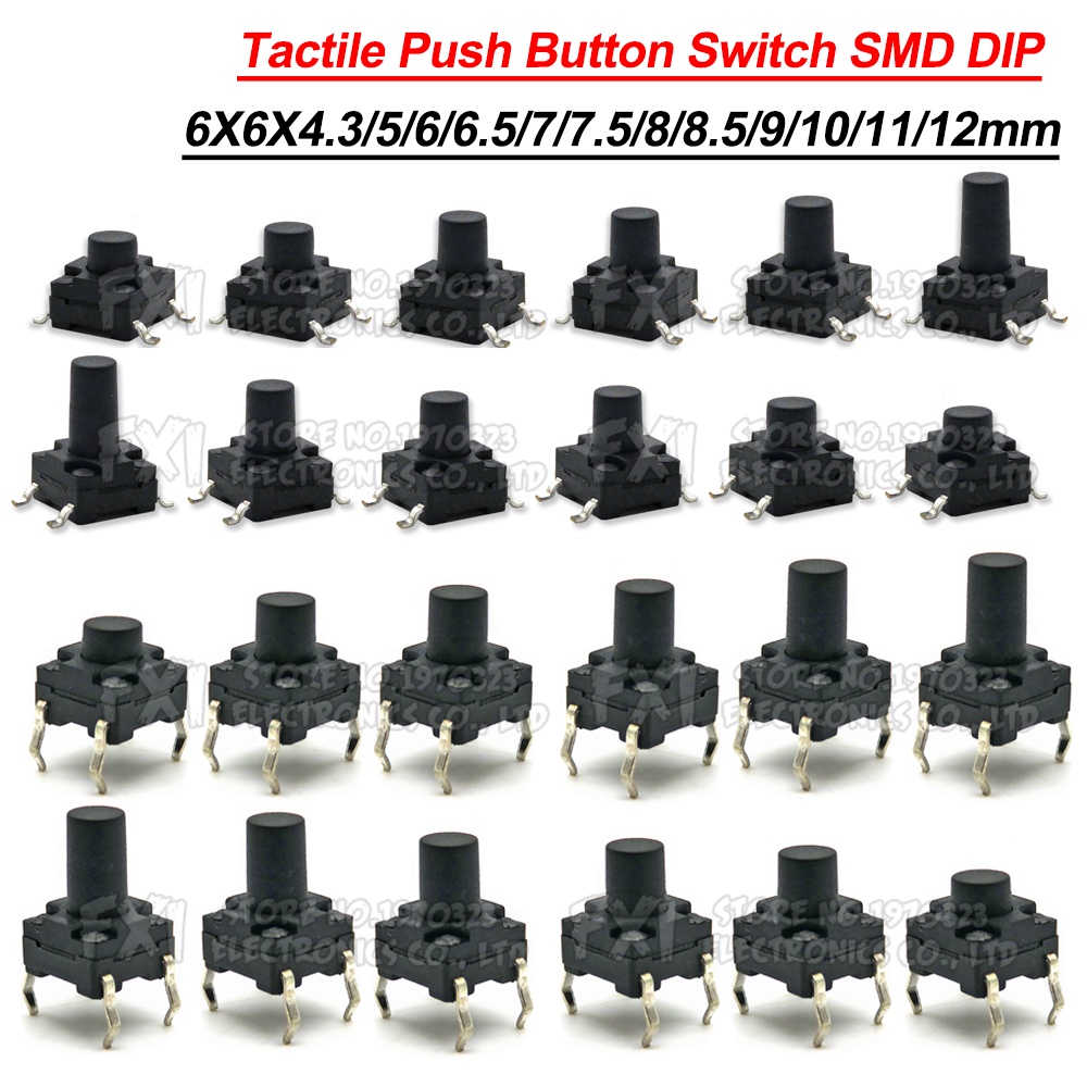 20PCS 6X6 PCB Tactile Mini Push Button Switch SMD DIP 4pin Micro Switch ...