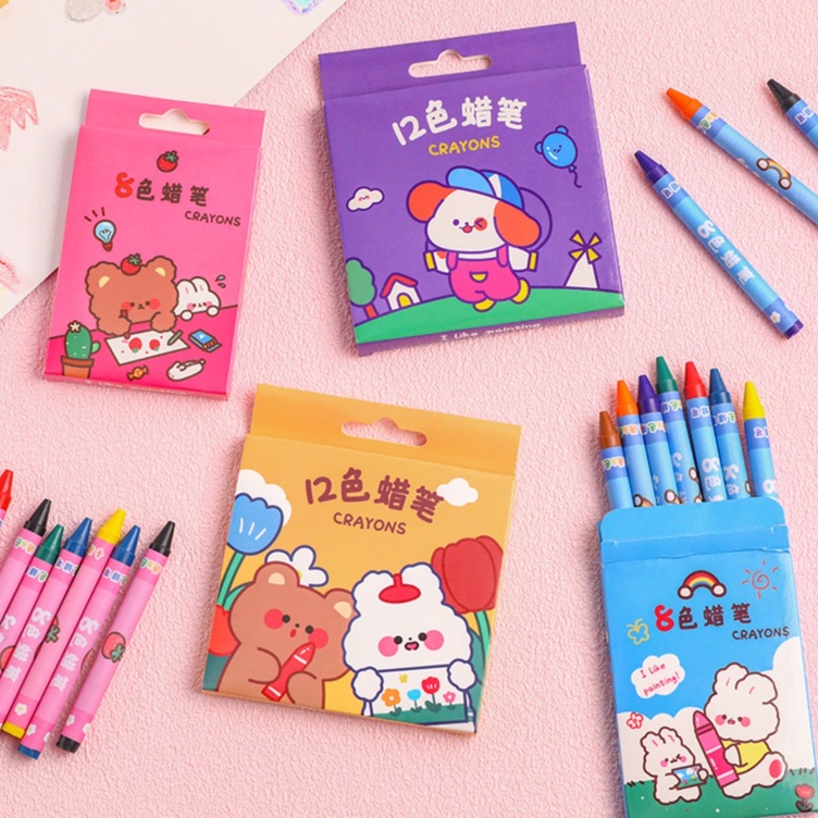 Crayon Character Set Contents 12 And 8 Mini Cute Aesthetic Tool Set Drawing Painting Crayons
