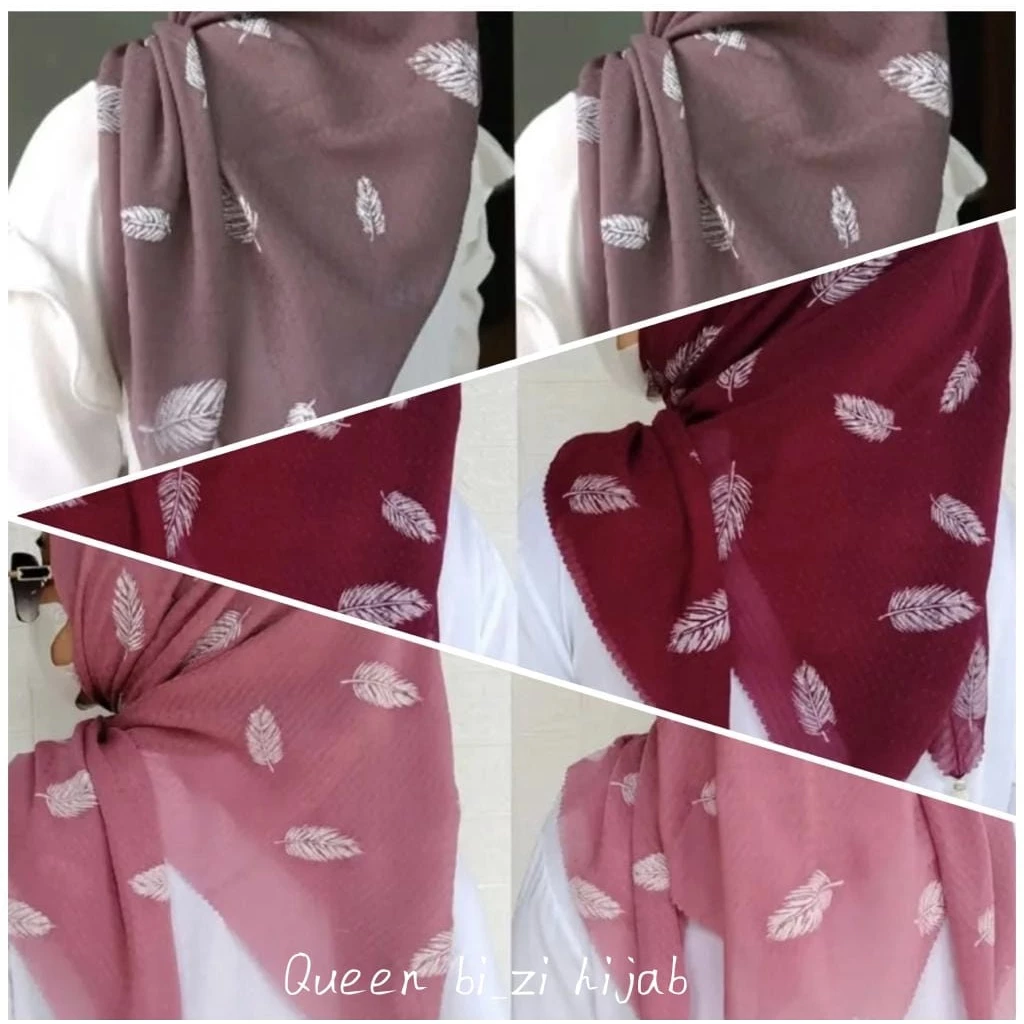 HIJAB SEGI EMPAT MOTIF BULU MERAK POMPOM / HIJAB SEGIEMPAT TASSEL MUTIARA MOTIF BULU MERAK VIRAL - Gambar 4