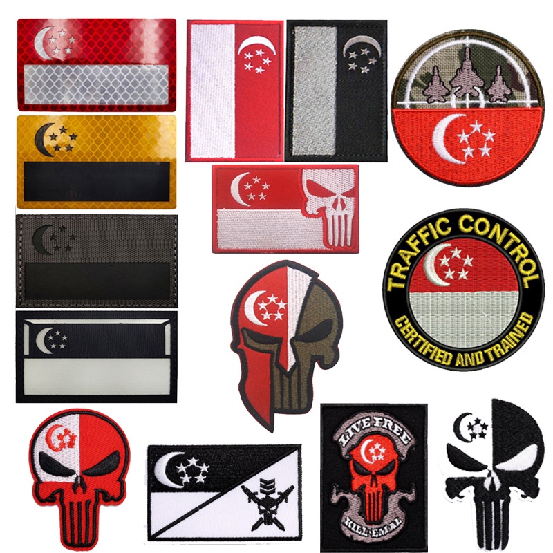 Flag Patches Singapore Morale Badge 3D Embroidered Backpack Sticker