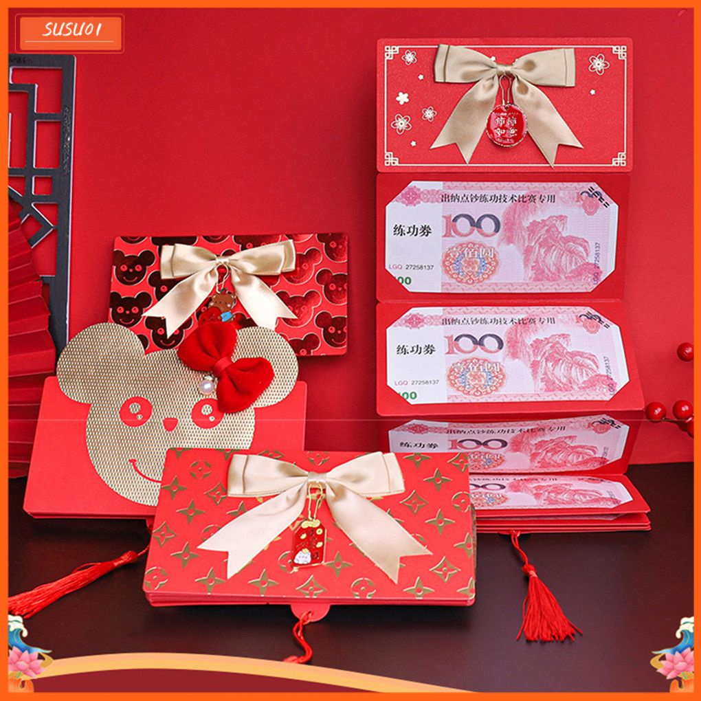 6 /8/10 Card Slot CNY Folding Red Pocket Birthday Festival Ang Bao New ...