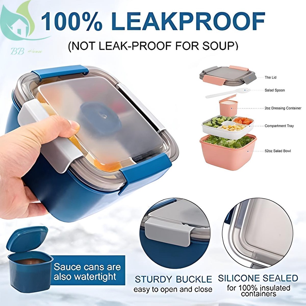 Bento Box Salad Lunch Box 1500ml Bento Lunch Box Containers with 3