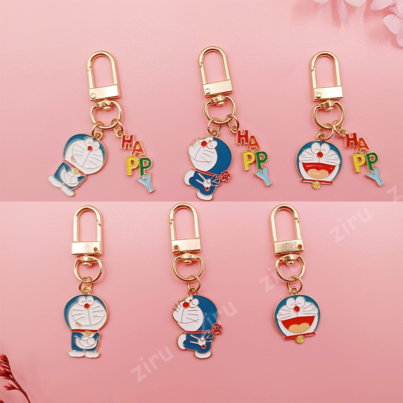 Cute Happy Doraemon Key Chain Cartoon Keychains Fashion KeyRing Airpods