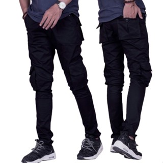 Men's Moto Biker Slim fit Cargo Jeans Skinny Stretch Multi-Pockets Denim  Pencil Pants