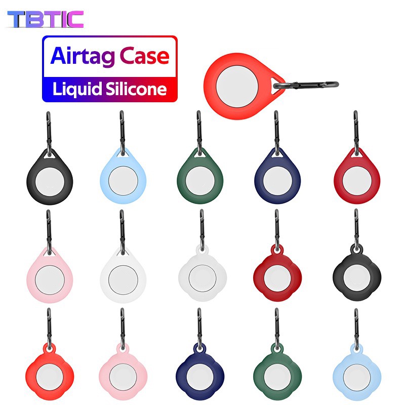 TBTIC For Iphone Airtag Case Airtag Loop Liquid Silicone Protective Sleeve Phone Finder Case Anti-Lost Stainless Steel With Keychain Bluetooth Wireless Location Tracker Protector