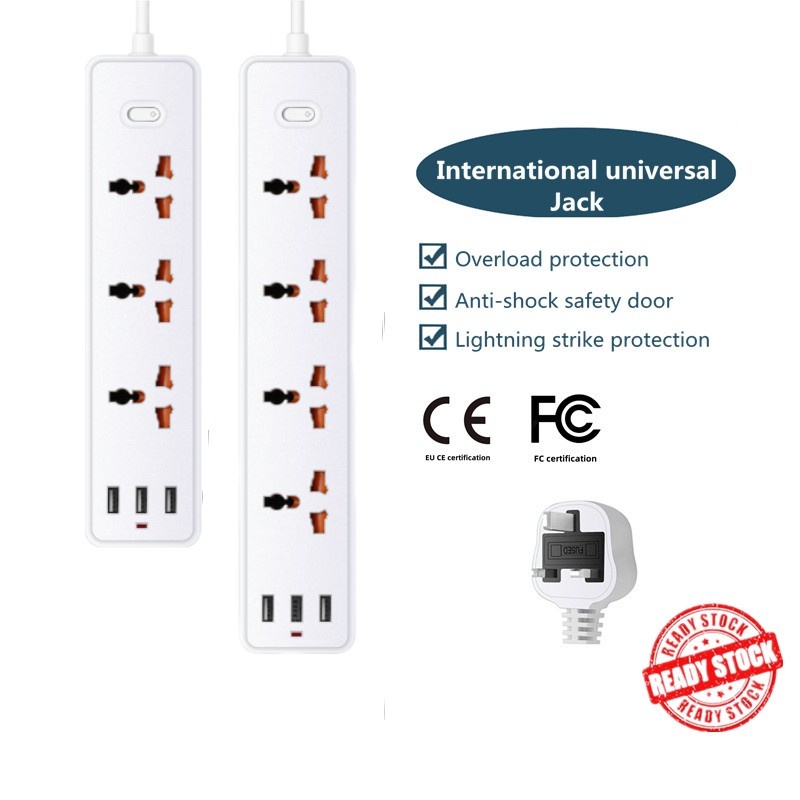 Power socket 2000W universal jack with USB charging overload protection