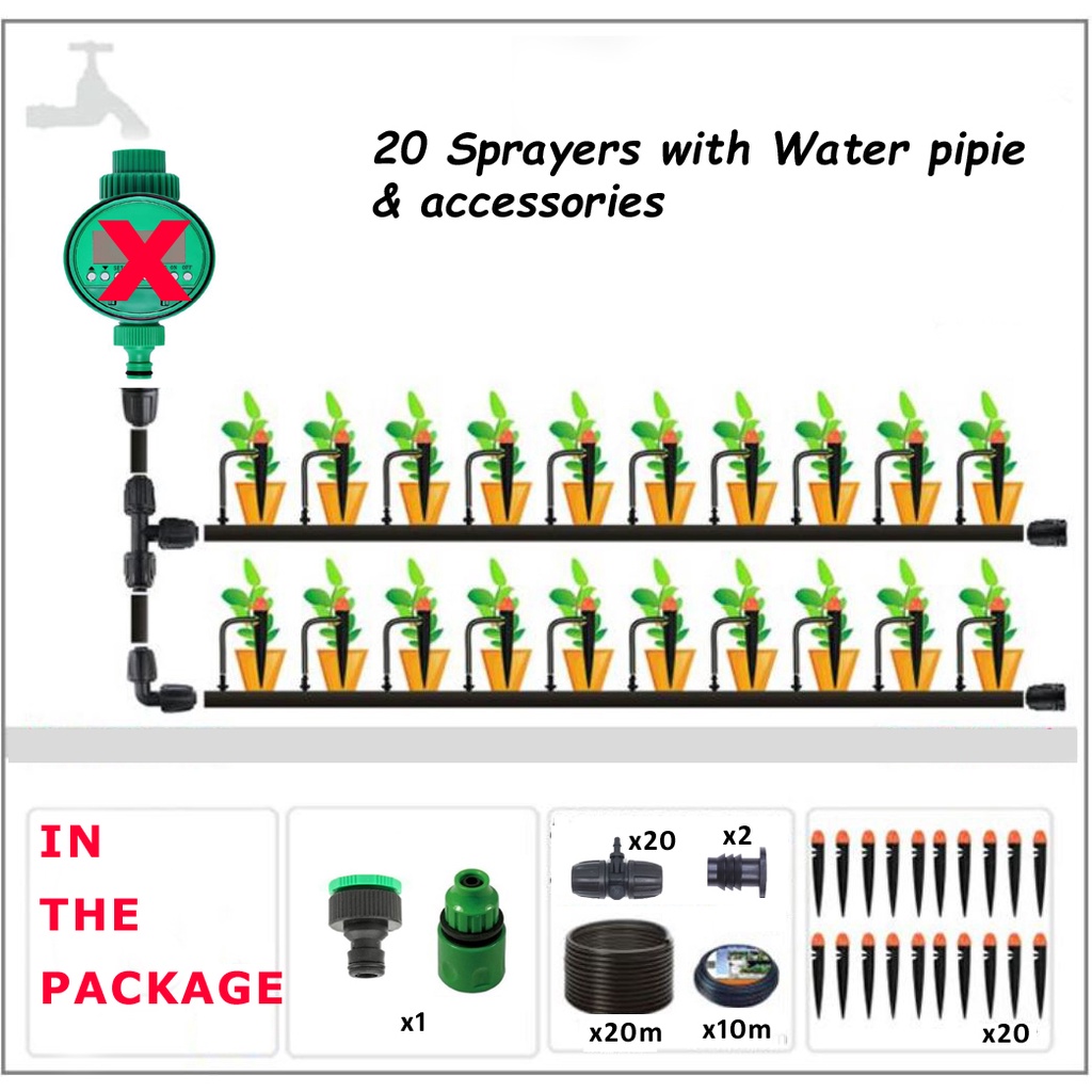 GARDEN Watering system with 20 Sprayers, water hose and accessories ...