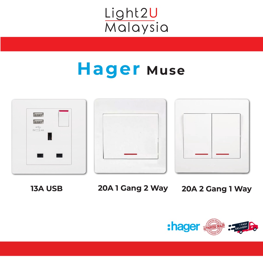 HAGER MUSE (13AUSB/ 20A 1 GANG 2 WAY/20A 2 GANG 1 WAY) Shopee Singapore