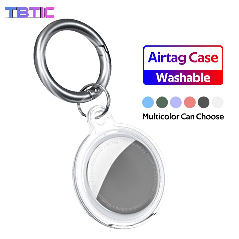 TBTIC Transparent For Apple Airtag Case Airtag Loop Cover Liquid Silicone Protective Case Sleeve Phone Finder Case Anti-Lost Stainless Steel With Carabiner Airtag Protector