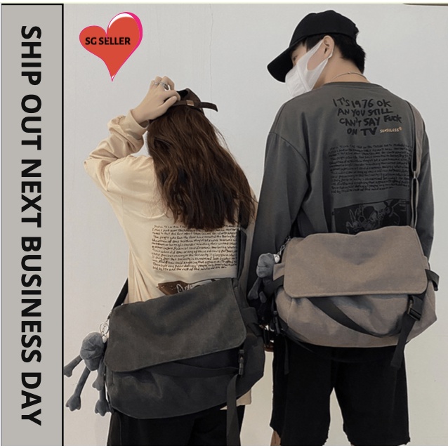 Canvas Messenger Bag Men Ladies Big Capacity Sling Shoulder Crossbody Bag Shopee Singapore