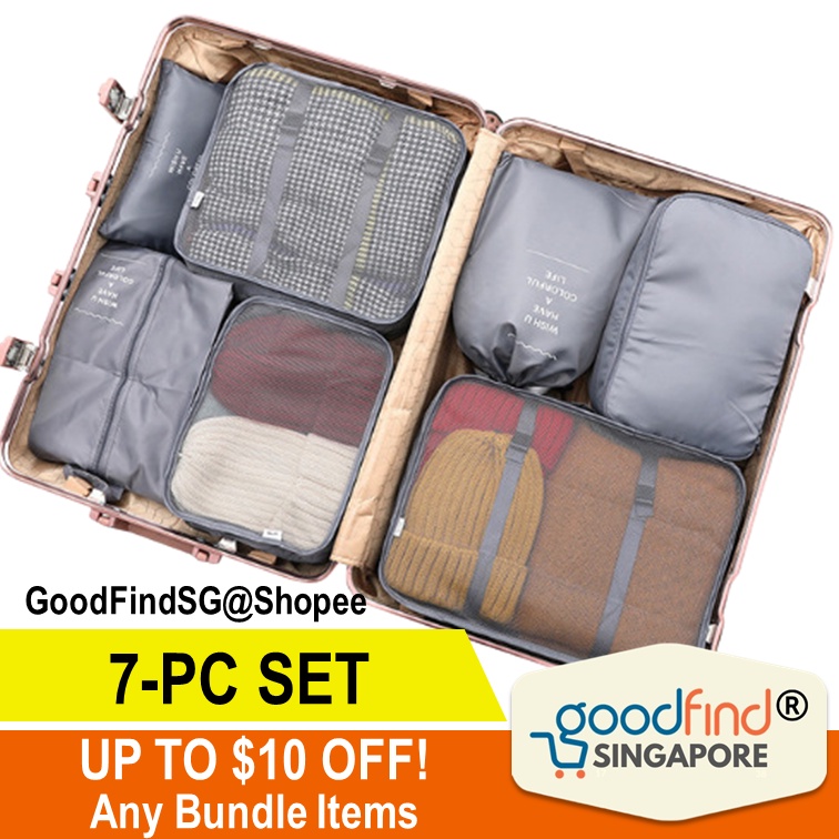 7Pc Luggage Organiser Travel Packing Bags Packing Cubes Storage Pouch