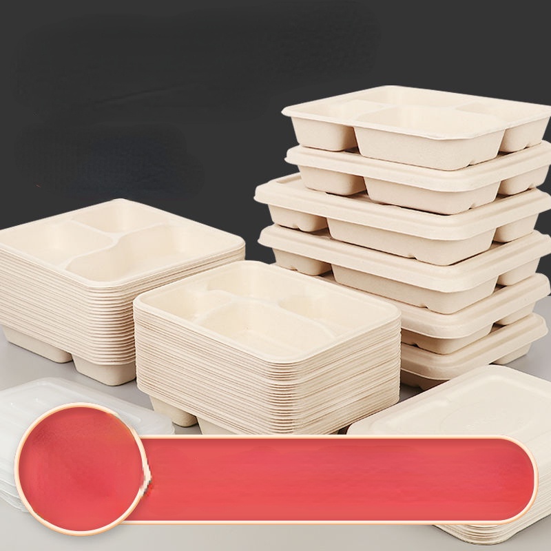 Disposable multi-compartment compostable pulp lunch box, five-cell ...