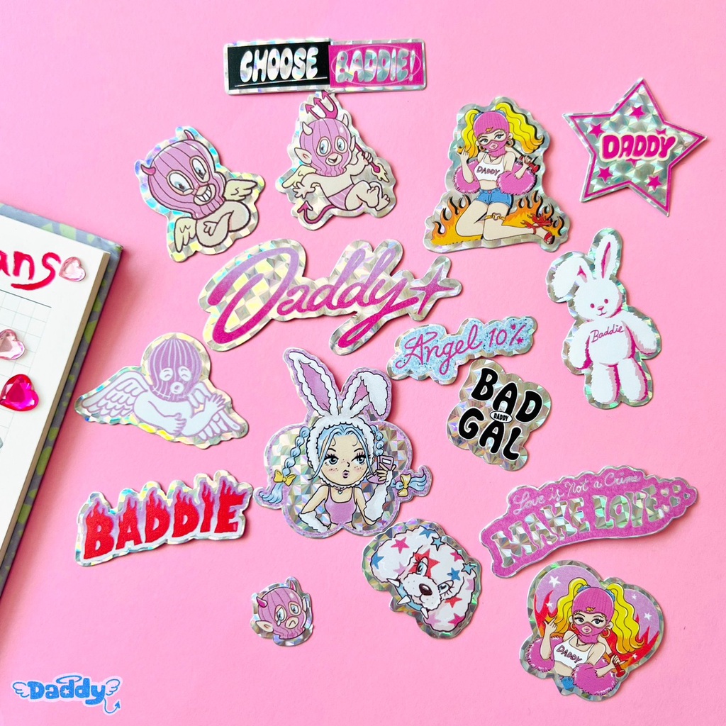 Daddy Baddie Sticker Set 02 Cute Hologram Stickers 1 Contains 16 Pieces Strongly Attached 0195