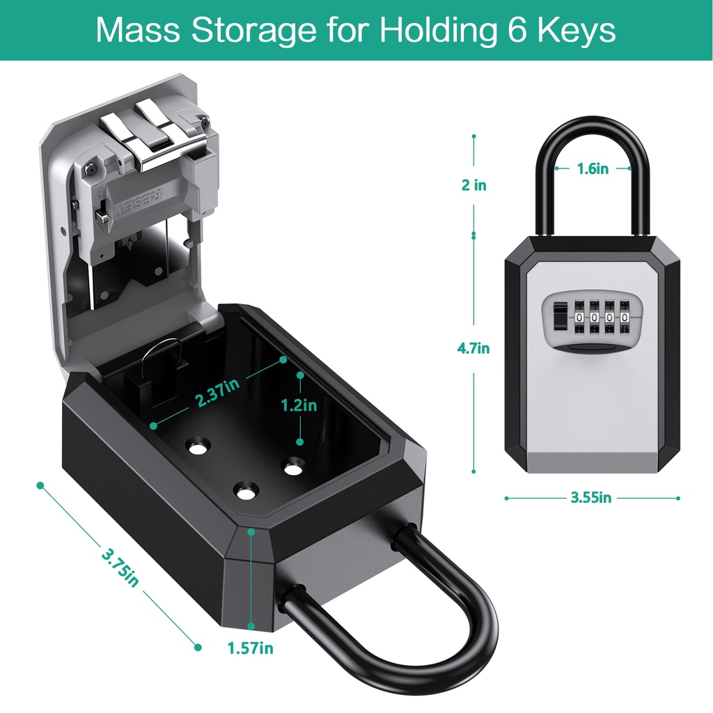 ORIA 4-Digit Combination Lock Box Hanging & Wall Mounted Keys Storage ...