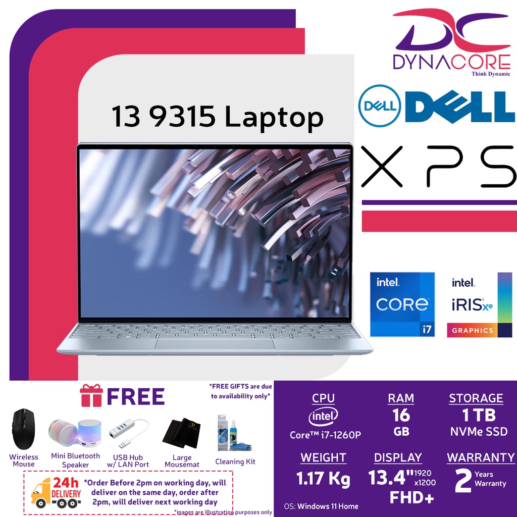 【DELIVERY IN 24 HOURS】DELL XPS 13 9315 FHD+ (i7-1250U /16GB/512G SSD/IRIS Xe/W11-H/13.4" FHD+SKY) 2YEARS ONSITE WARRANTY
