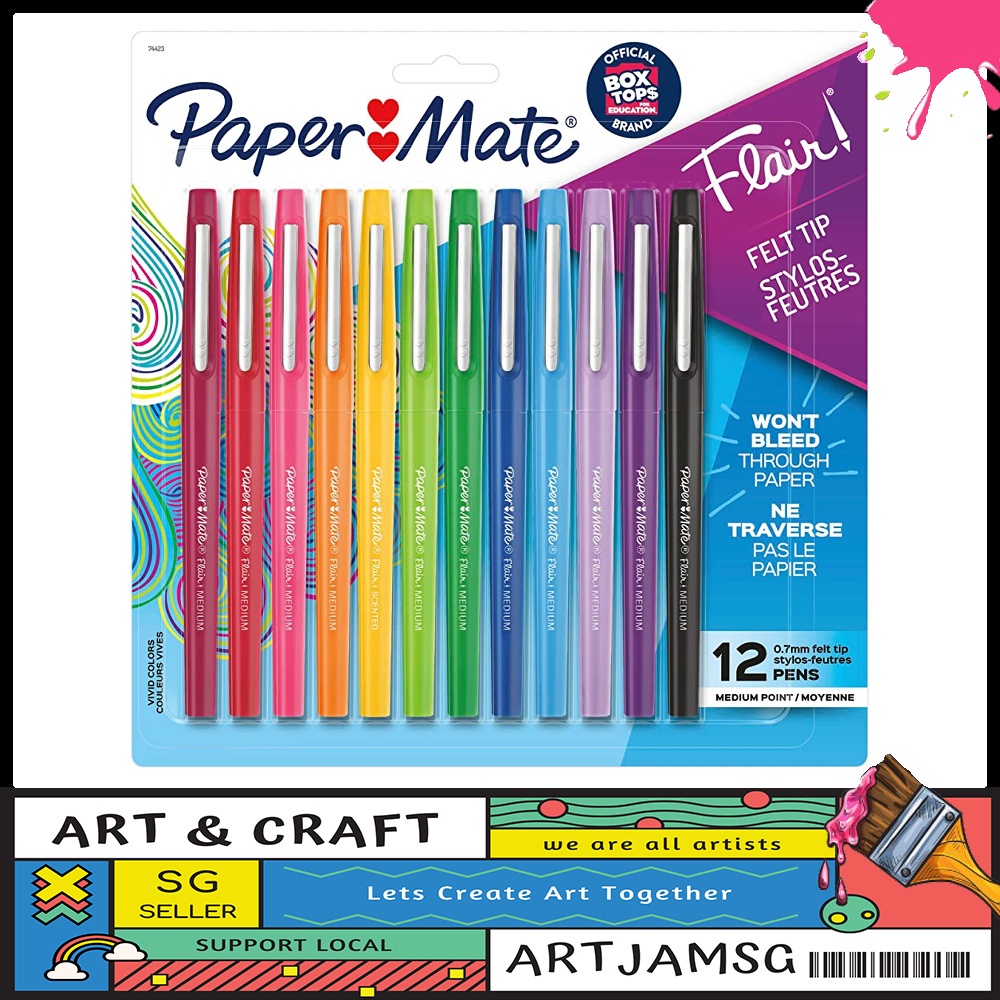 Paper Mate Flair Felt Tip Pens, Medium Point (0.7mm), Assorted Colors, 12  Count