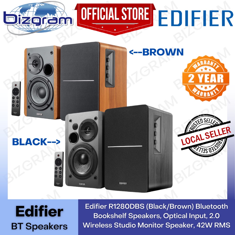 Edifier R1280DBS (Black/Brown) Bluetooth Bookshelf Speakers, Optical