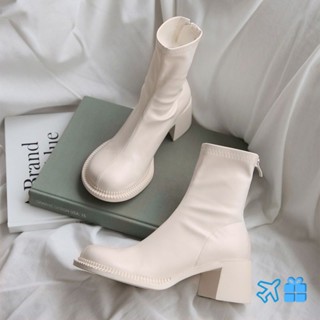 White boots sale thick heel