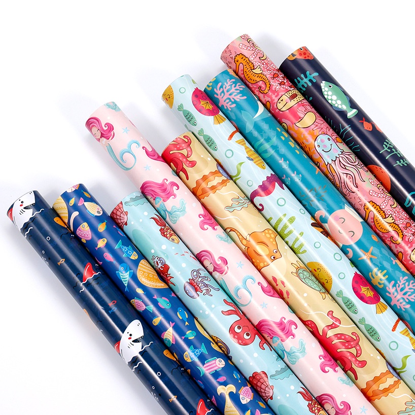 [SG]5 Rolls Mermaid Sea Animals Gift wrapping paper Christmas Birthday ...