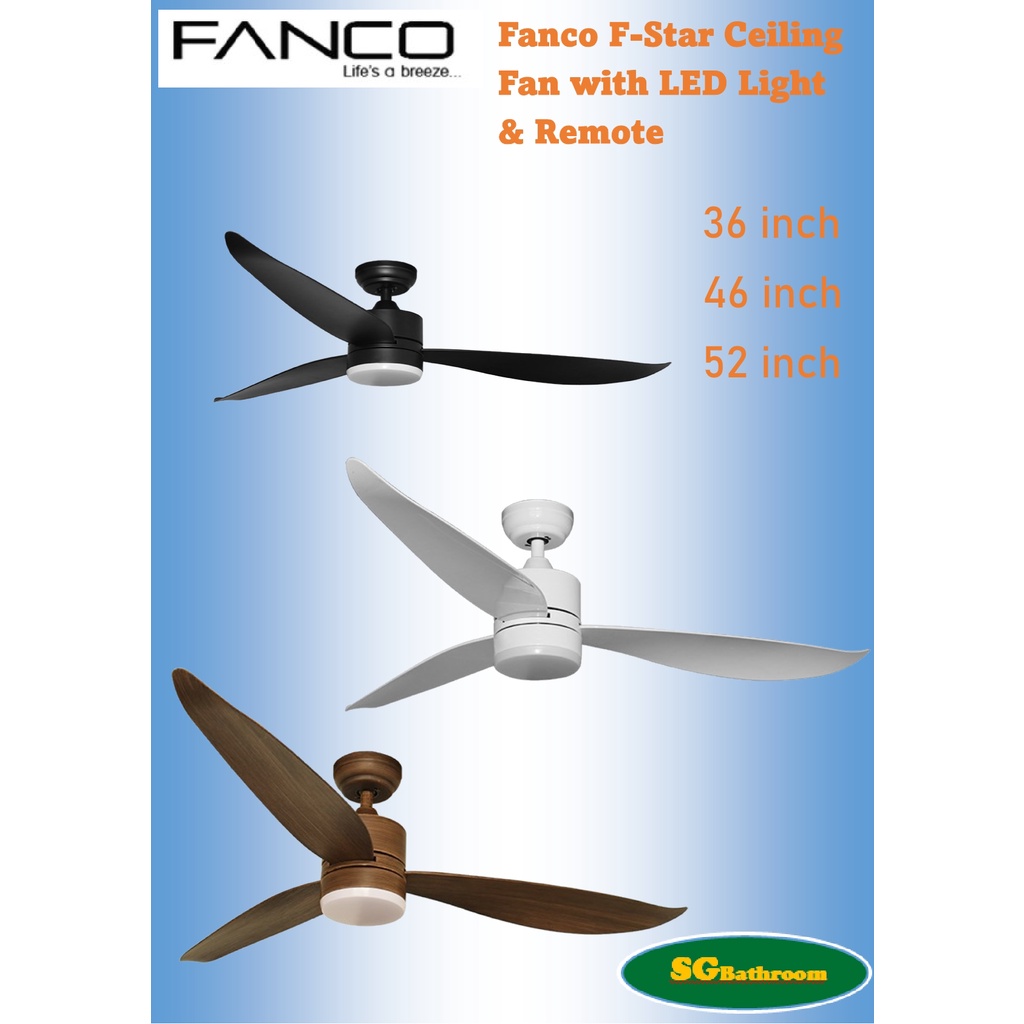 Fanco Fstar DC ceiling fan with with 3 tone led light and remote