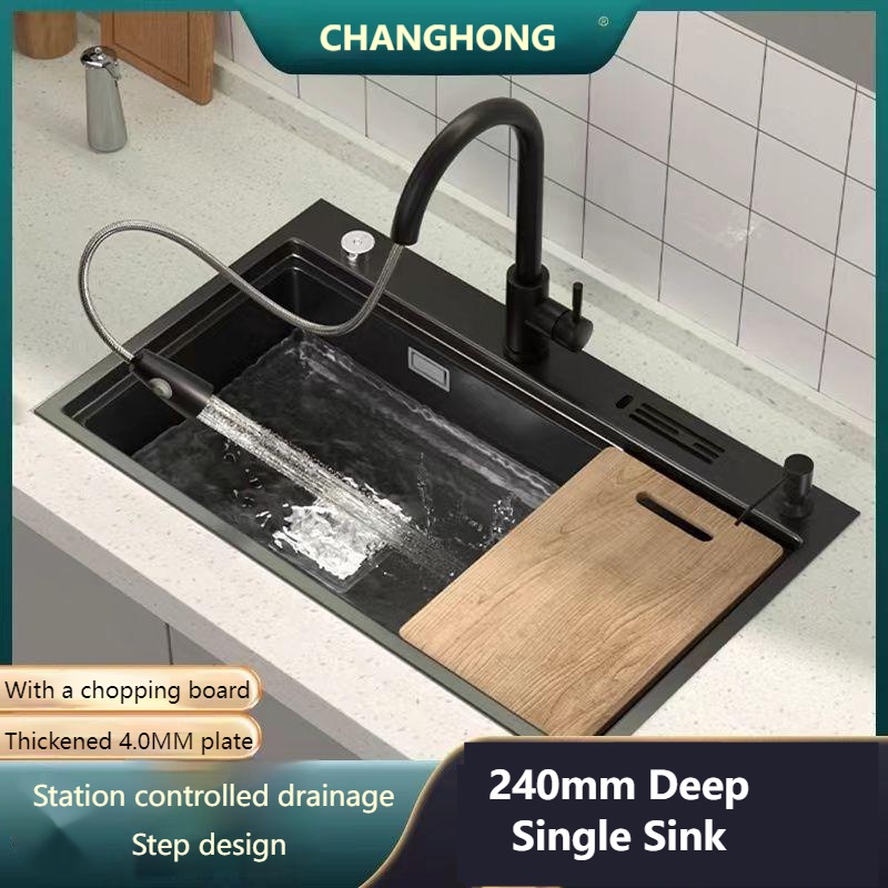 240mm Deep Nano Kitchen Sink Single Tank Large Washing Basin Stainless