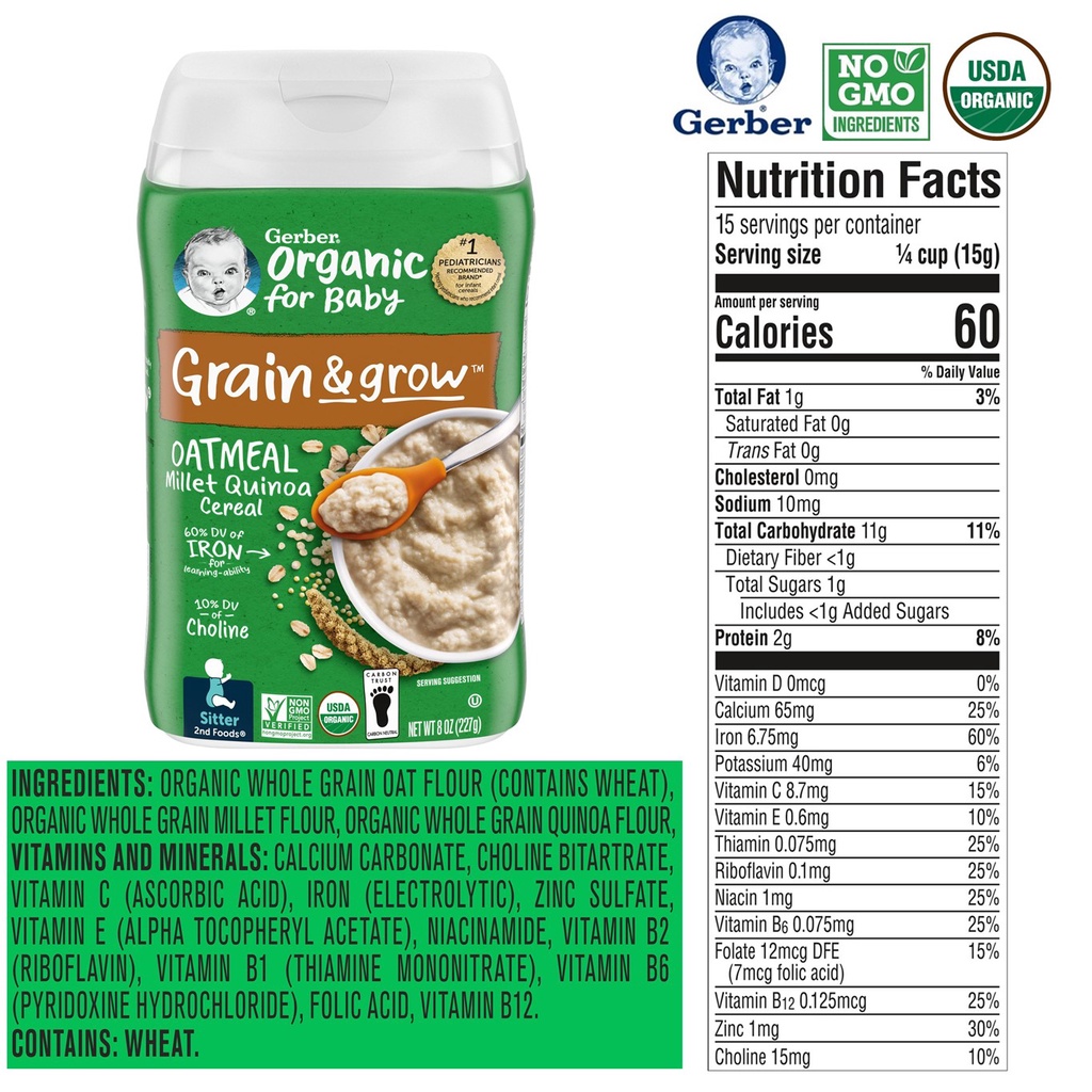 Gerber Single-Grain Oatmeal MultiGrain Rice DHA Probiotic