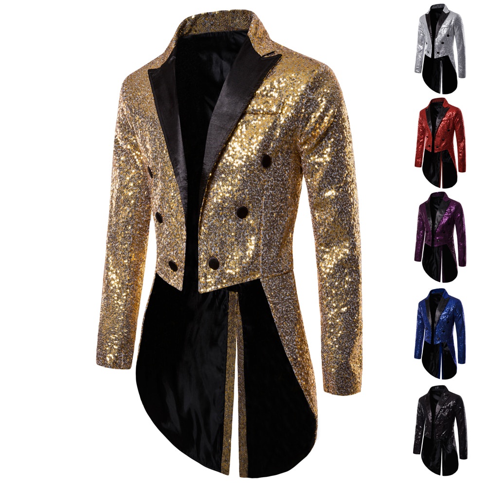 Shiny Gold Sequins Glitter Tailcoat Suit Jacket Male Double Breasted ...