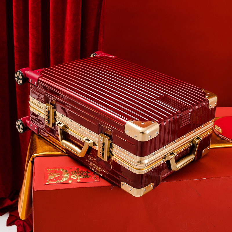 Red Luggage Trolley Case Marriage Dowry Box Female Password Suitcase