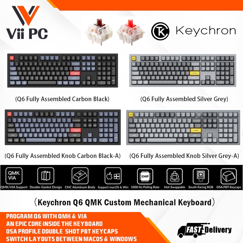 Keychron Q6 QMK Gateron G Pro Switch DoubleShot OSA PBT Keycaps Custom